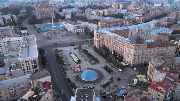 Independence Square in the Morning. Kyiv, Ukraine. Aerial View