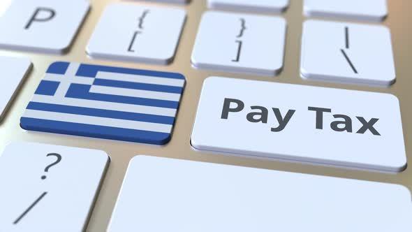 PAY TAX Text and Flag of Greece on the Buttons