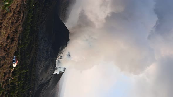 Volcano eruption with thick smoke in Canary Islands