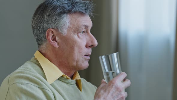 Side View Caucasian Alone Ill Pensive Old Sick Senior Man Grayhaired Elderly Grandfather Pensioner