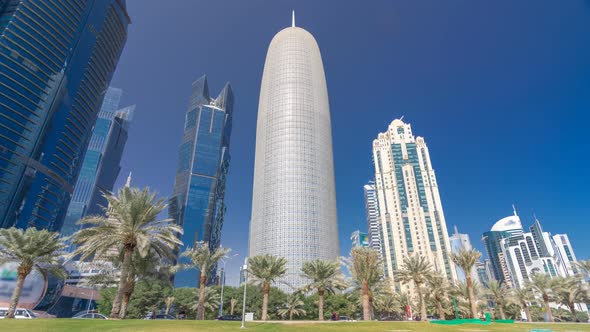 The Skyline of Doha Seen From Park Timelapse Hyperlapse Qatar