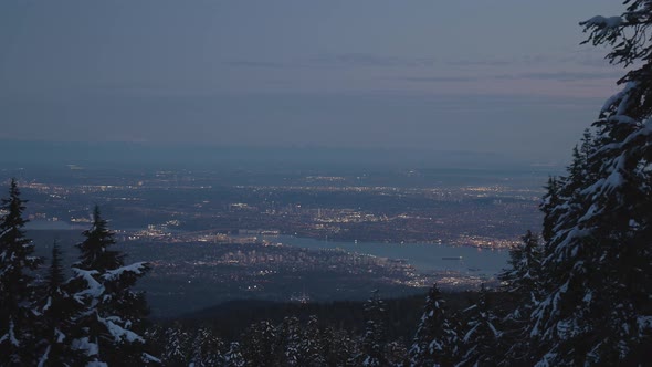 City View From Top of Mountain After Sunset in Winter Season