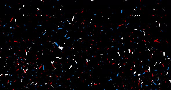 Animation of red, white and blue falling confetti on the transparent background