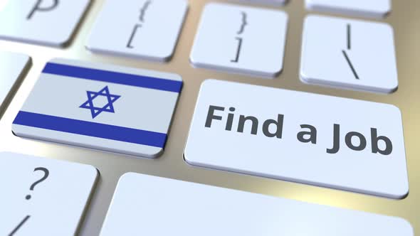 FIND A JOB Text and Flag of Israel on the Keyboard