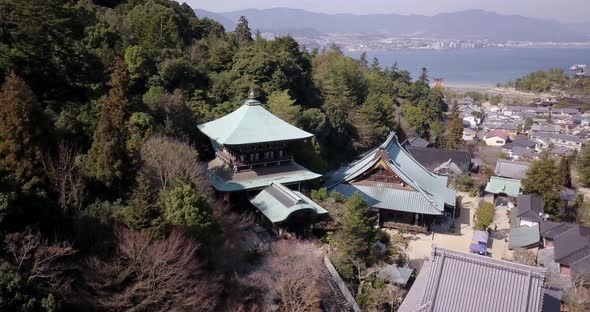 Drone Footage of Buddhist Temples on Miyajima Island Japan