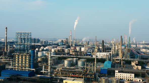 Aerial view oil refinery