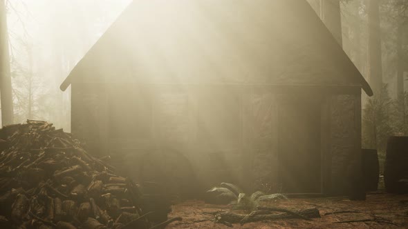 Old Wooden House in the Autumn Forest alt