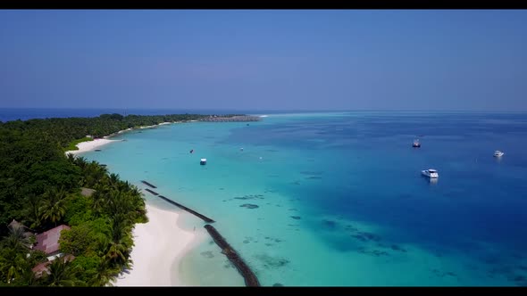 Aerial drone shot sky of marine seashore beach voyage by clear sea with clean sandy background of ad