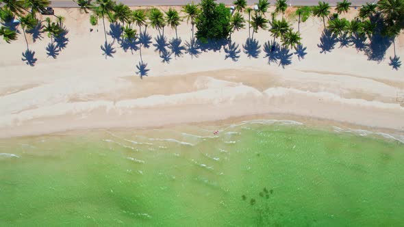 An aerial view over beautiful white beaches