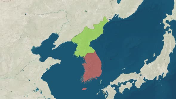 Zoom in to the Map of South and North Korea with Text Textless