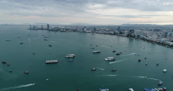 Aerial view Flying Pattaya beach Thailand