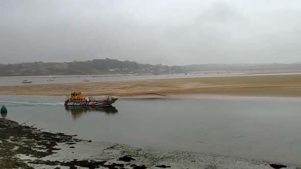 View of the sea from Padstow in Cornwall, England. It's a cloudy summer day with a lot of fogg. The