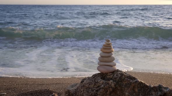 Concept of Balance and Harmony - Stone Stacks on the Beach