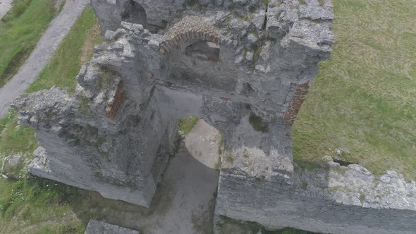 Aerial view of wall remains