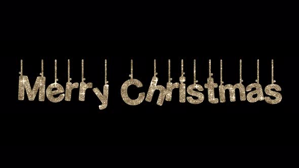 Christmas text animation glitter letters. 4K video Text Gold glitter Glowing lights Shine particles