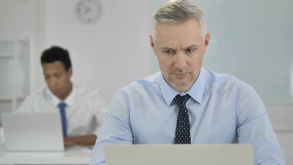 Grey Hair Businessman Working on Laptop in Office