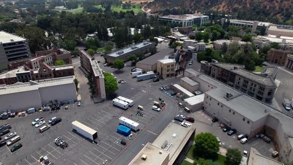 The Warner Bros. Studio lot in Burbank, California - aerial establishing shot