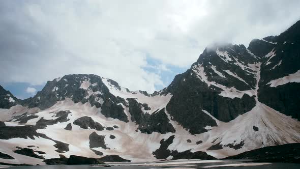 Beautiful Snow-capped Lake on Top of the Mountain