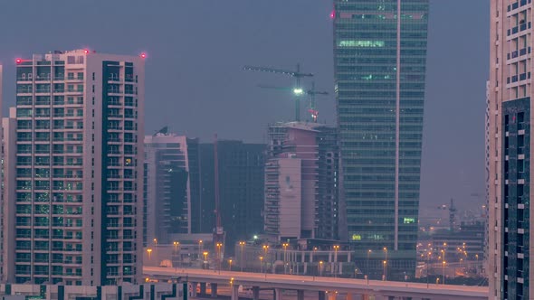 Beautiful View of New Modern Skyscrapers in Luxury Dubai Timelapse Aerial
