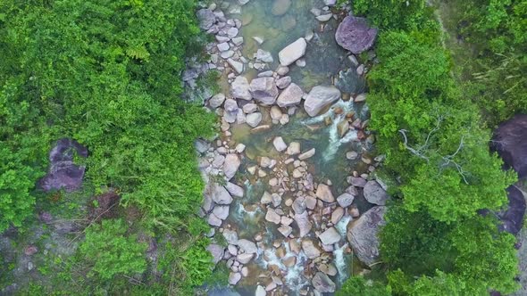 Camera Moves Over Stream with Trees Reflected in Water