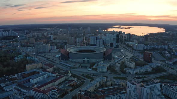 Aerial View of the City at Sunset