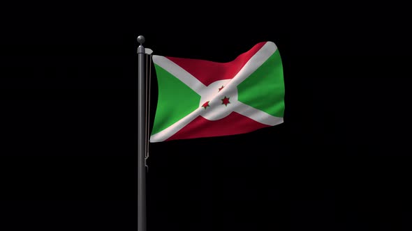 Burundi Flag On Flagpole With Alpha Channel  4K