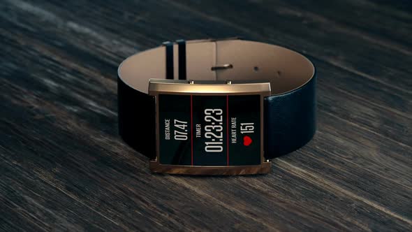 Close up on the elegant smartwatch with the touchscreen. A stylish device.