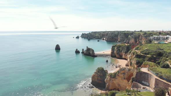 Magnificent landscape of Eroded Shoreline of Lagos, near Estudante Beach, Algarve, Portugal