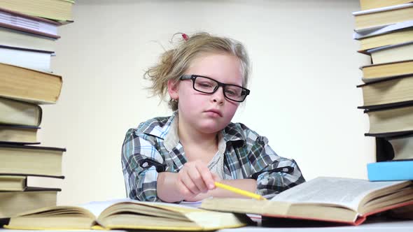 Tired Girl Reads the Book and Falls Asleep. White Background