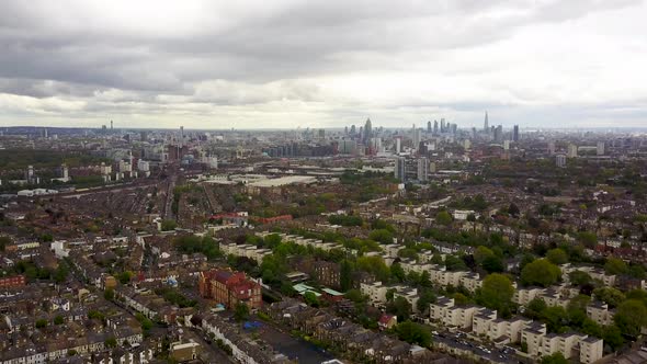 Aerial shot from the south west of London looking towards the city skyline