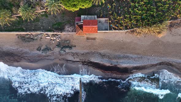 Old House On the Beach Aerial View 4 K