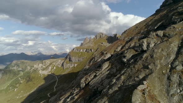 Slowmotion Aerial Flying Near Mountain Peak in the Italian Dolomites