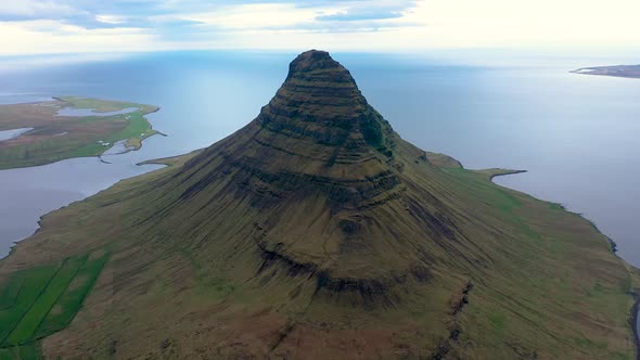 Flying Above Kirkjufell Mountain in Iceland