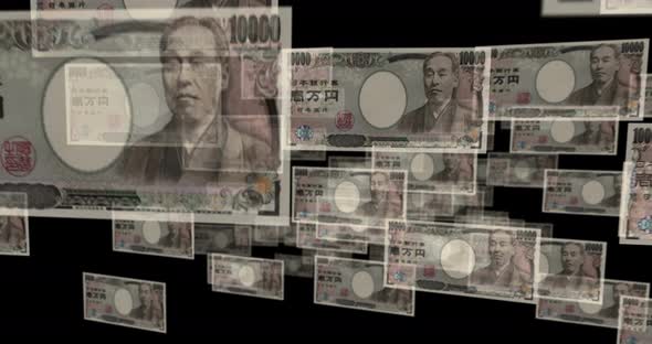 Japan Yen 10000 banknote – flying between transparent money