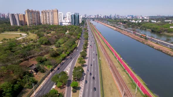 Famous highway road at Sao Paulo city Brazil near Villa Lobos Park