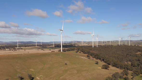 Wind Turbines drone slow push in rural Australia renewable energy