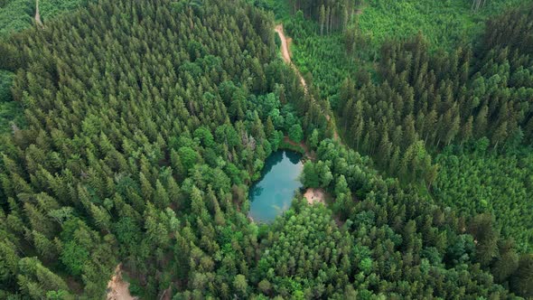 Aerial View of Blue Colored Forest Lake in Poland