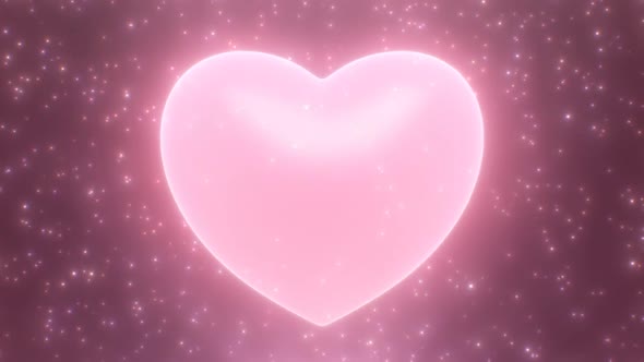 Pretty Pink Heart Beats Spinning 3D Shape in Shiny Sparkle Dust Rain