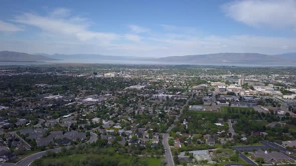 Aerial view of Utah Valley towards Utah Lake