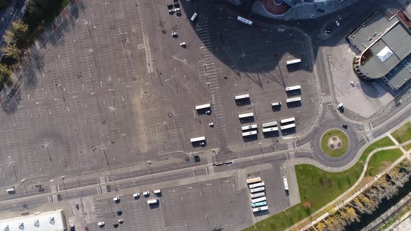 Aerial View Of Bus Parking Lot