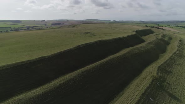 Aerial tracking around the northern edge of Maiden Castle. A large Iron age hill fort outside the ol