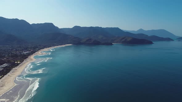 Brazilian Maresias beach landmark. Tropical summer beach.