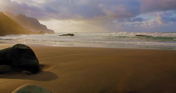 Evaporation of Water on the Shore of Atlantic Ocean Foamy Waves