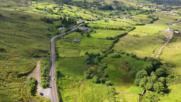 Aerial View of the Road Between Ardara and Killybegs in County Donegal  Republic of Ireland