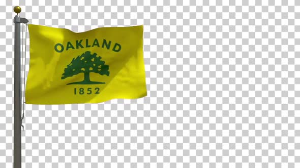 Oakland City Flag (California, USA) on Flagpole with Alpha Channel - 4K