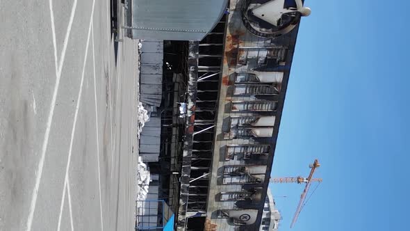 Vertical Video of a Destroyed Building of a Shopping Center in Bucha Ukraine