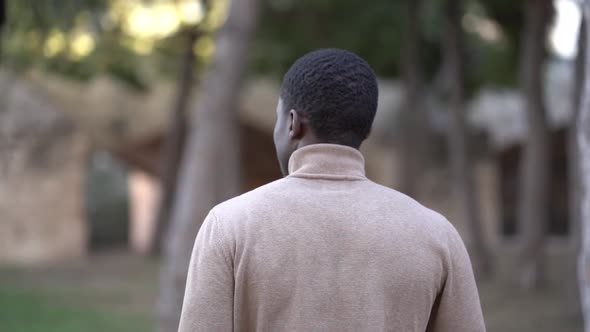 Rear view of young man walking in park