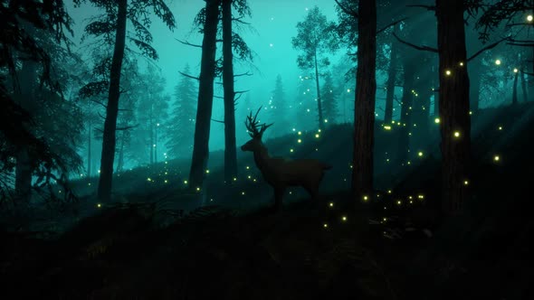 Deer in a Stylized fantasy forest HD