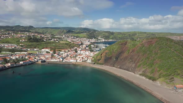 Aerial Panoramic View of Beautiful Seaside Town Under the Clear Blue Skies