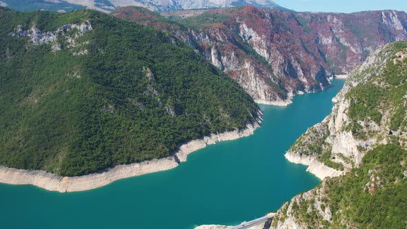 Aerial Drone Fly Over Canyon of Piva River Pluzine Montenegro